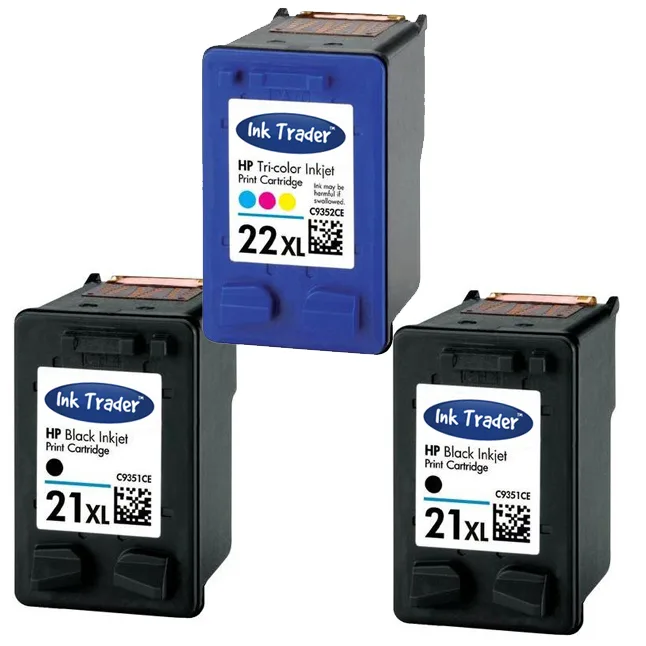 2x Remanufactured HP 21XL Black & 1x 22XL Tri-Colour Ink Cartridges
