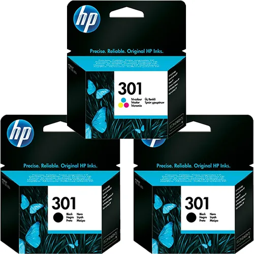 2x Original HP 301 Black & 1x 301 Tri-Colour Ink Cartridges