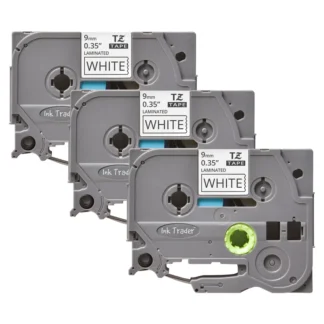 3x Brother P-Touch TZE-221 White Labels - Brother P-Touch TZE221