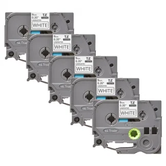 5x Brother P-Touch TZE-221 White Labels - Brother P-Touch TZE221